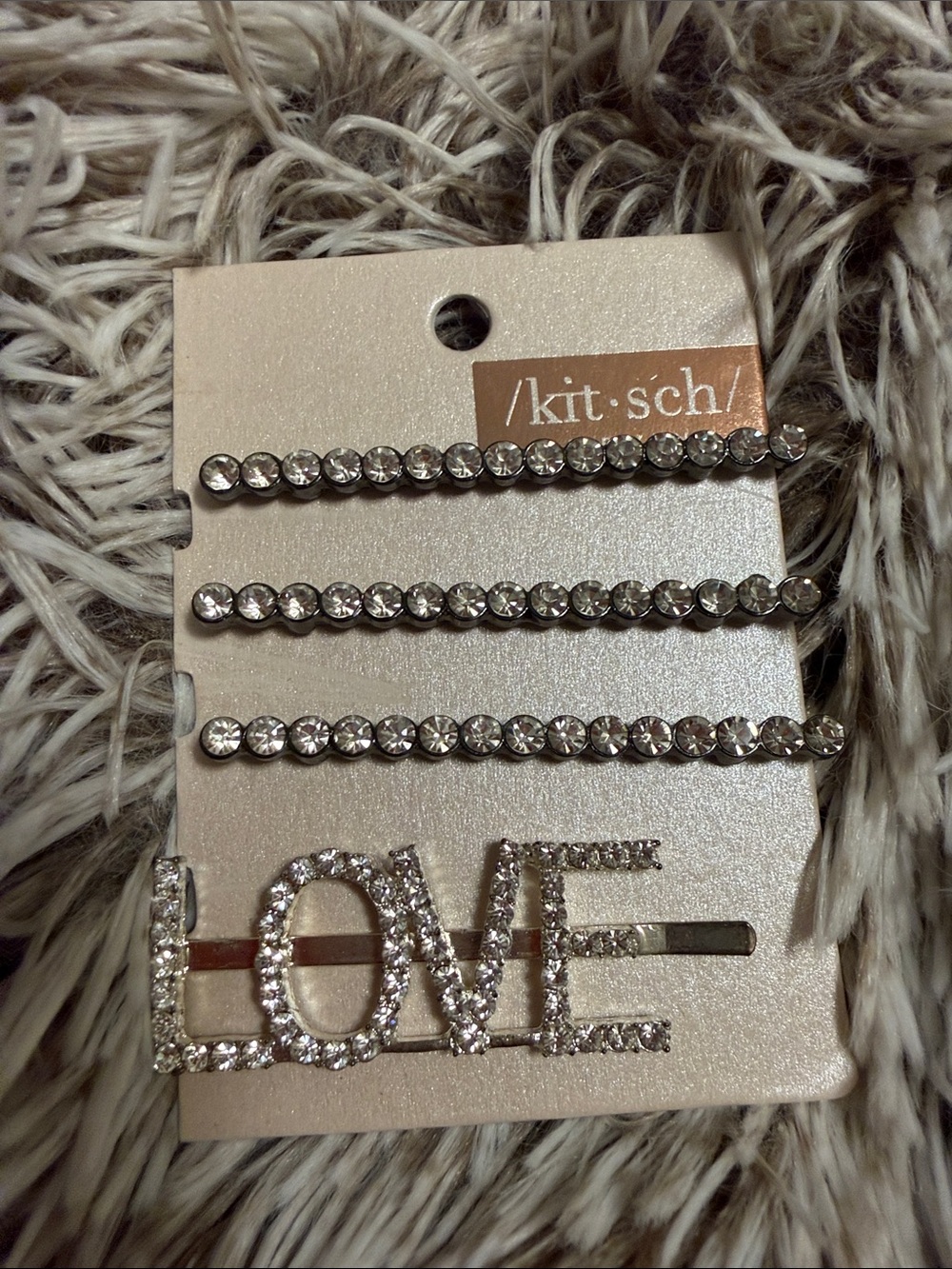Kitsch Crystal Rhinestone 'LOVE' & Bar Bobby Pin Set - Silver Clear